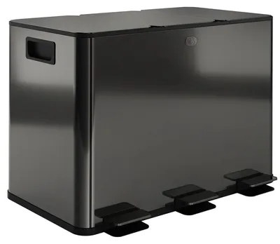 Produktbild von Küchen Mülleimer - 3-fach Abfalleimer - 45 l - 3 x 15 l herausnehmbare Inneneimer - Metall - Deckel - Armeegrün