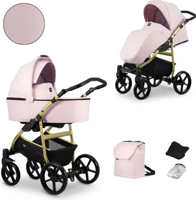 Produktbild von Kunert MATA 2in1 Kinderwagen in Pink mit Goldrahmen – sicherer und komfortabler Begleiter für dein Baby