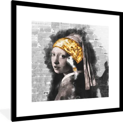 Produktbild von MuchoWow® MuchoWow® Gerahmtes Poster Das Mädchen mit dem Perlenohrring - Vermeer - Gold 40x40 cm - Poster mit zchwarzem Bilderrahmen - Poster - Plakat im Rahmen