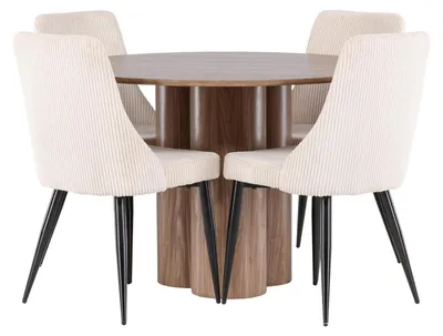 Produktbild von Olivia Essgruppe Esstisch braun 4 Stühle Samt beige.