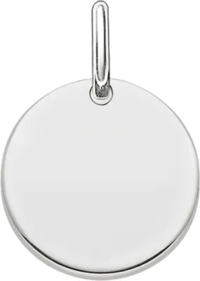 A silver disc pendant with a loop for attachment.