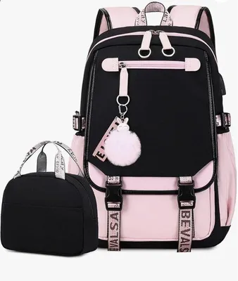 Produktbild von Famanu Schulrucksack Mädchen Teenager mit Lunchtasche - Rosa