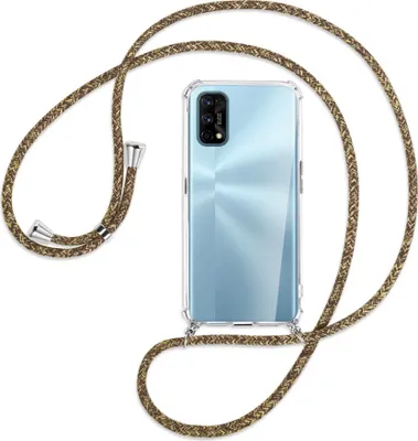 Produktbild von Handykette Backcover-Schutzhülle mit Band (Metall silberfarben) für Realme 7 Pro - braun+beige