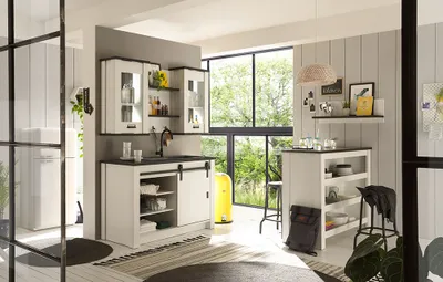 Produktbild von Küchen Set mit Softclose-Funktion SHELTON-61 in Pinie weiß Nb. mit anthrazit