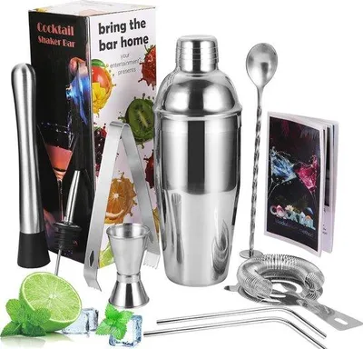 Produktbild von Famanu Cocktailshaker Set 9-teilig - Edelstahl Baraccessoires für Zuhause