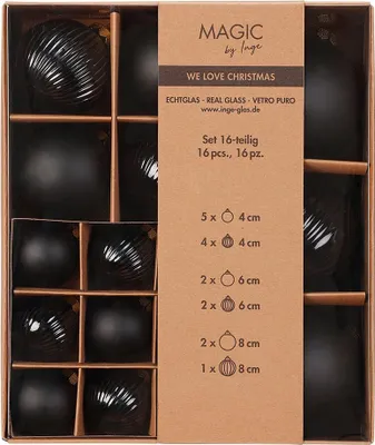 Produktbild von Inge‘s Christmas Decor 12115P418, Kugel-Weihnachtsschmuck, Glas, Schwarz, 16 Stück(e), Box