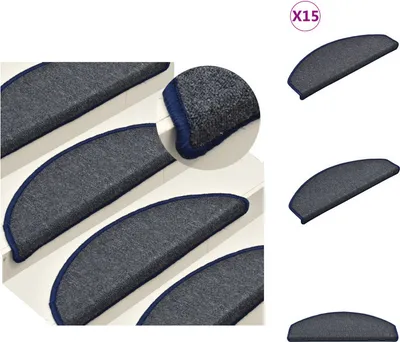Produktbild von vidaXL Treppenmatten 15 Stk. Dunkelgrau und Blau 65x24x4 cm - Stufenteppiche