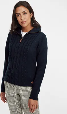 Produktbild von OXMO OXCarry Damen Strickpullover Troyer Grobstrick Pullover mit Troyerkragen Rippbündchen Label-Details Regular fit