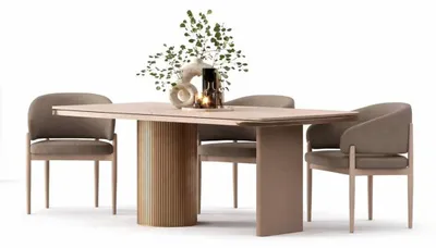 Produktbild von Esszimmer Set Moderner Stil Beige Farbe Elegantes Design Polsterstühle