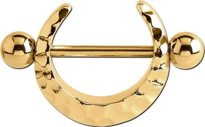 Produktbild von viva-adorno Nippelpiercing Brustpiercing Brustwarzenpiercing Schild Ring gehämmert Barbell Piercing Z577, gold
