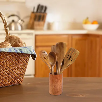 Produktbild von Famanu Holzlöffel Set - 9-teilig mit Teakholz Halter