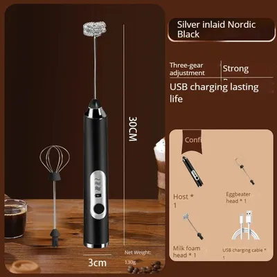 Produktbild von Milchaufschäumer Elektrisch 3 Gänge, USB Wiederaufladbar Milchschäumer mit 2 Gerätekopf, geeignet für Kaffee,Cappuccino, Milchkaffee