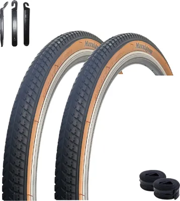 Produktbild von 2 x maxxi4you HY 136 Fahrradreifen Schwarz/Braun 47-622 (28 x 1,75) + 2 x passende Schläuche AV inkl. maxxi4you Reifenheber