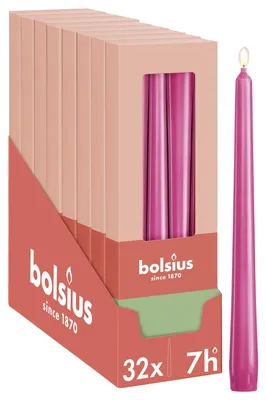 Immagine prodotto di Bolsius - Candele sottili con punta - Rosa Fucsia - 24,5 cm - 32 pezzi - Durata: 7,5 ore