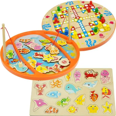 Produktbild von 3in1 Familienspiel: Ludo, Angeln mit der Angel und Puzzle