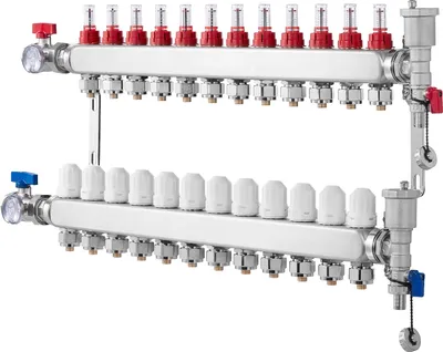 Produktbild von SucceBuy 12-Zweig-Wärmeverteilungsverteiler, 1/2-Zoll-PEX-Rohrverteiler, Edelstahl-PEX-Verteiler für hydronische Fußbodenheizung, PEX-Verteilersatz mit 1/2-Zoll-Adaptern