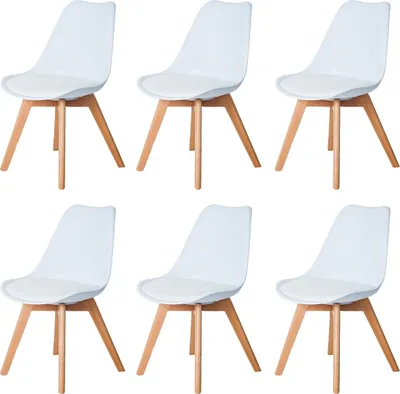 Obrázek produktu pro IPOTIUS 6 x Židle do obývacího pokoje Židle do jídelny Kancelářská židle s masivní bukovou nohou, Retro design Čalouněná židle, Bílý
