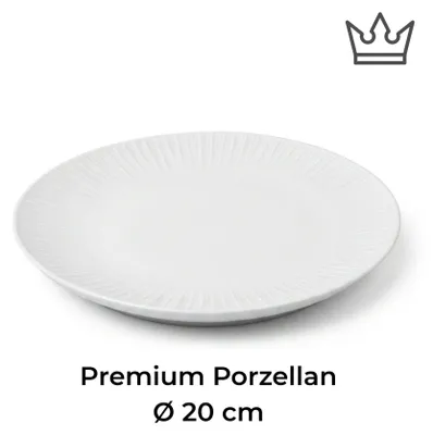 Premium Porzellan Speiseteller Ø20 cm – Elegantes Rillendesign in edlem Weiß