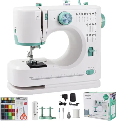 Produktbild von Nähmaschine für Anfänger und Kinder, 16 Stichmuster, Doppelte Nadel und doppelter Faden, Nähmaschine Klein mit Fußpedal Nählicht Elekt, mit Nähset