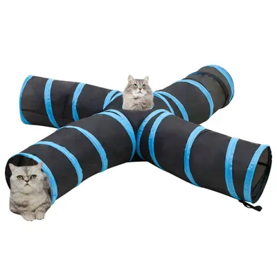 Produktbild von vidaXL Katzentunnel 4-Wege Schwarz und Blau 25 cm Polyester
