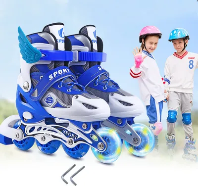 Produktbild von Inlineskates, Inline Wheels, mit Leucht, einstellbarer Größe 26-32, Dreifacher Schutz, für Kinder und Jugendliche, Blau,S