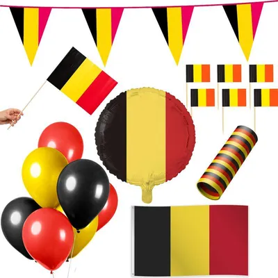 Produktbild von Belgien Party Deko Set 74 tlg. Partyset Partydeko schwarz rot gold Fussball EM WM