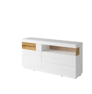 Zdjęcie produktu dla Komoda SILKE 1D3S 169cm biały połysk/dąb wotan