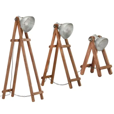 Produktbild von vidaXL Stehlampen 3 Stk. Silbern E27 Mango Massivholz