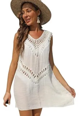 Zdjęcie produktu dla Sukienka plażowa damska boho ażurowa tunika letnia na kostium kąpielowy