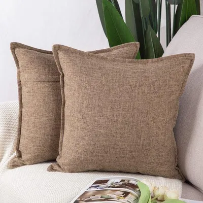 Zdjęcie produktu dla Zestaw 2 poszewek na poduszki Unyqoos®, 40 x 40 cm, poliester z domieszką lnu, jasnobrązowe, z ukrytym zamkiem błyskawicznym, łatwe w pielęgnacji – dekoracyjne poduszki do salonu i sypialni