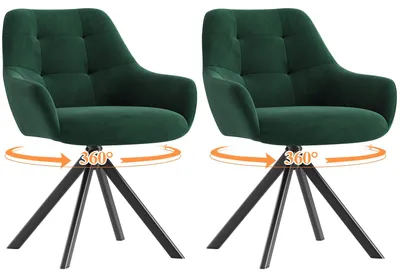 Image de Lot 2 Chaise pivotante premium avec demi-accoudoirs - Chaise rotation à 360°Base métallique haute stabilité, vert