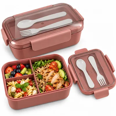 Lunchbox 3 Fächer 1200 ml rosa inkl. Besteck