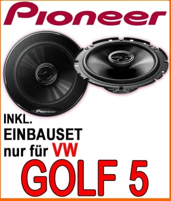 Produktbild von Heck - Lautsprecher - Pioneer TS-G1720F - 16,5cm 2-Wege 300 Watt Koax Einbauset passend für VW Golf 5 - justSOUND