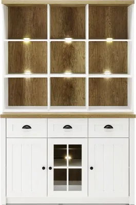 Produktbild von Landhaus Buffetschrank in Eiche hell und Pinie weiß PISA-61 inkl. LED, B/H/T: 130/198/43cm