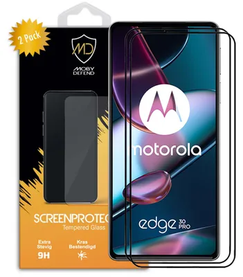 Productafbeelding van 2-Pack MobyDefend Screenprotectors - Geschikt voor  Motorola Edge 30 Pro  -  Screensaver Met Zwarte Randen - Gehard Glas