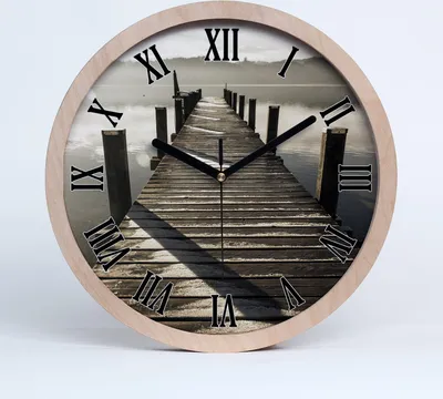 Produktbild von Holzuhr 30fi cm wanduhr - schwarze Spitzen - Holzsteg