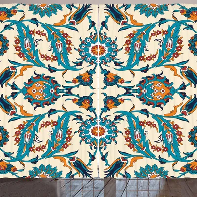 Produktbild von ARANDE Orient Gardine, Orientalische Blumen Bild Musterung Bohämische Darstellung.Traditioneller Druck, 280 x 245 cm, Mehrfarbig