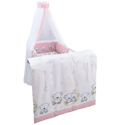 Produktbild von Baby Delux Baby Bettwäsche Bettset 4-tlg Bettausstattung Nestchen Himmel Teddy Rosa
