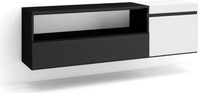 Produktbild von TV-Schrank, Lowboard, 150x35x45cm, Für TV-Geräte bis zu 65", Hängend, Weiß und Schwarz