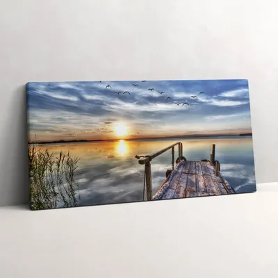 Produktbild von Sonnenuntergang am See – Leinwandbild Wandbild – 100x50 cm – Leinwandbilder – Wandbilder – Schlafzimmer – Flur