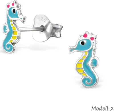 Produktbild von Seepferdchen Schmuck aus 925er Silber: Kinder Ohrstecker oder Halskette Ohrstecker Modell 2