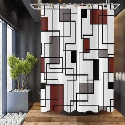 Produktbild von Solidchoice – Duschvorhang, 180 x 200 cm, Bordeauxrot, Schwarz und Weiß, wasserdicht
