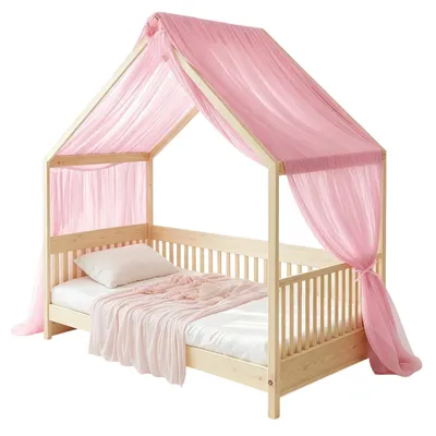 Produktbild von Hausbett Himmel für Kinderbett, Betthimmel für Hausbett, Atmungsaktiv Bettvorhang 135 x 381 cm, Rosa