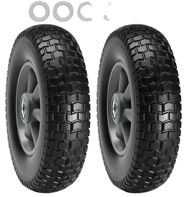 Immagine prodotto di Ruote VEVOR inPoliuretanocon pneumatici RunFlat, 10 pollici, confezione da 2, 180 libbre di carico dinamico, 220 libbre di carico statico, pneumatici e ruote tubeless per carrelli a mano, carrelli multiuso, carrelli elevatori, rimorchi da giardino
