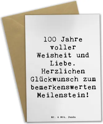 Produktbild von Mr. & Mrs. Panda Grußkarte Spruch 100. Geburtstag - Weiß - Geschenk, Jubiläum, dankeskarten, genesungskarte, Erinnerungen, Geburtstagsgeschenk, hochzeitskarten, Alter