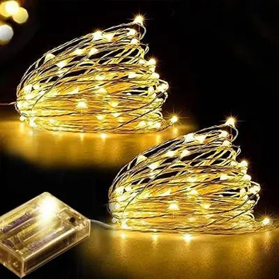 LED-Lichterkette 2er-Set, 5 m, 50 warmweiße LEDs, Kupferdraht