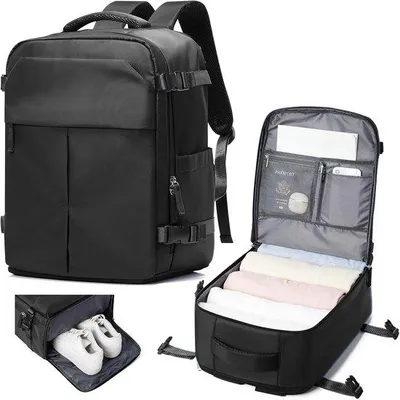 Productafbeelding van Reisrugzak Handbagage 40 x 30 x 20 cm - Zwart - Compact en goedgekeurd voor Ryanair en Wizz Air