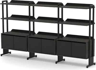 Image de Ensemble de bureau noir Bureau robuste Designer Armoire à étagères Table