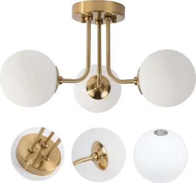 Produktbild von Halbdeckenleuchte gold mit kugelförmigem glaslampenschirm, e27 fassung,Deckenleuchte für wohnzimmer & schlafzimmer