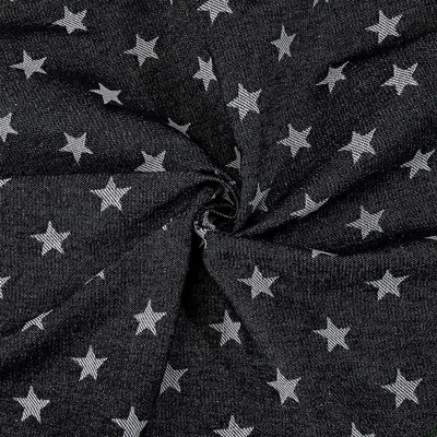 Jacquard-Stern-Denimstoff, 1,8x1 m, Baumwolle, schwarz